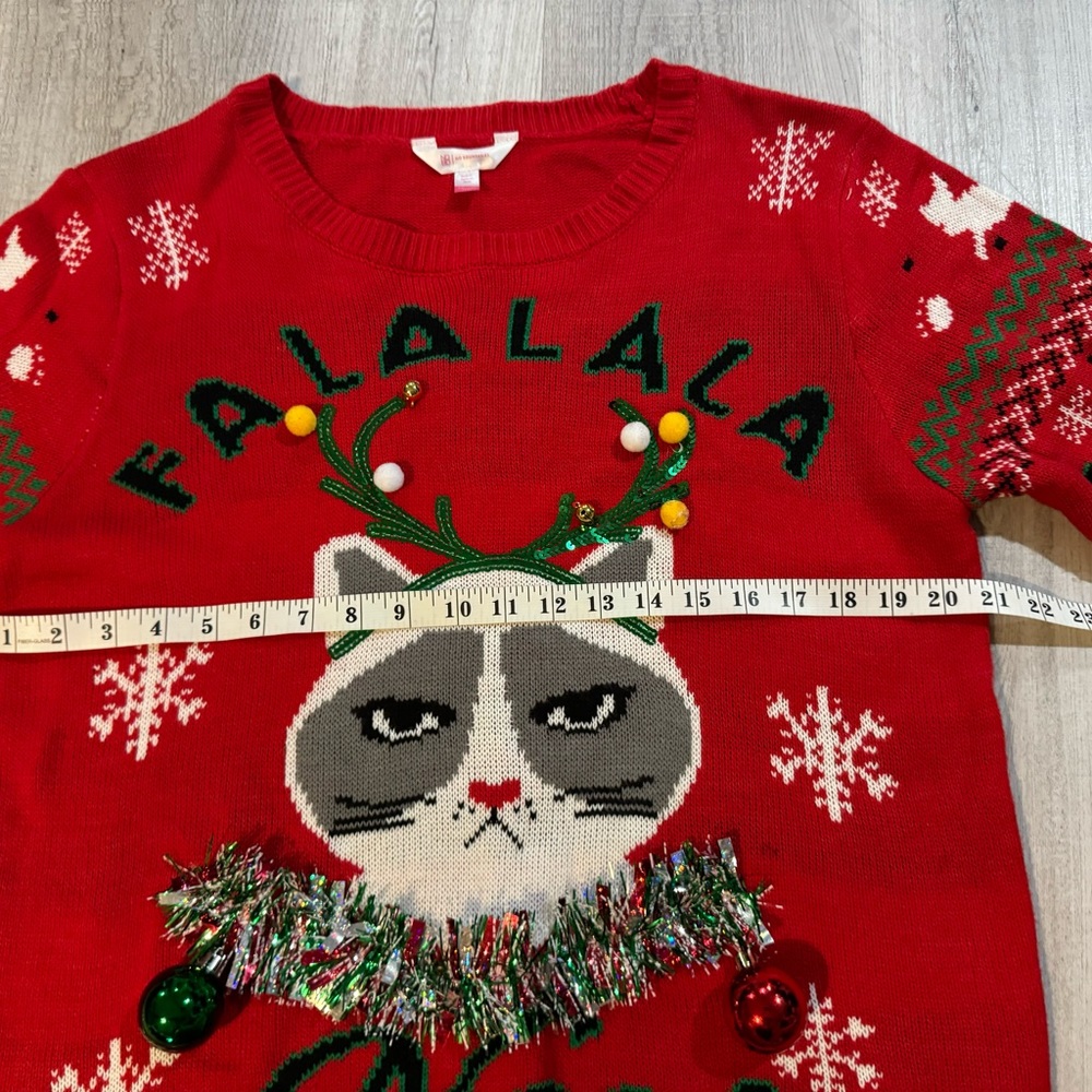 No Boundaries Ugly Christmas Sweater. Cat w/Jingle Bells. Size XXL (19). Red. - Picture 5 of 5